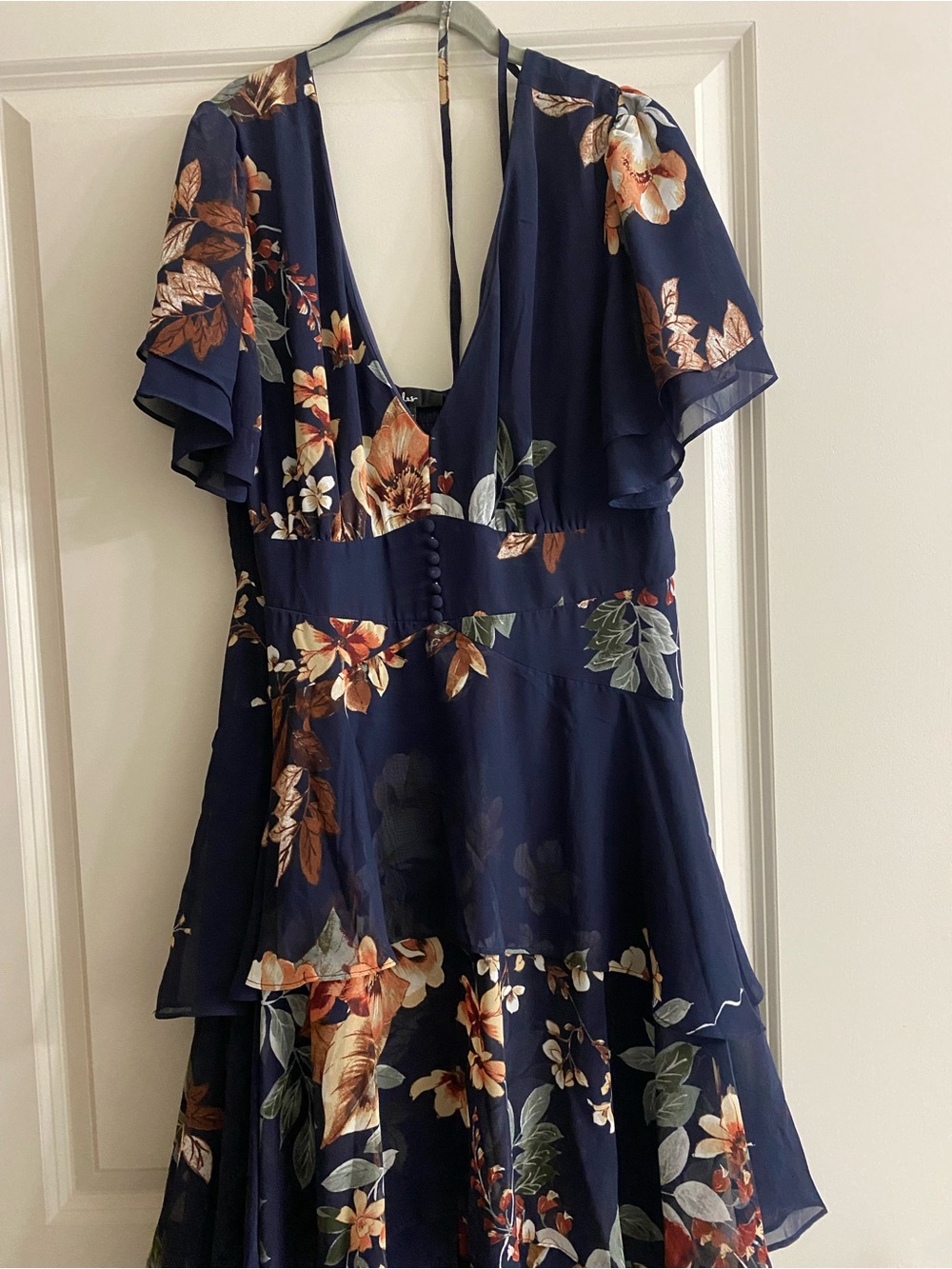 Lulu's Navy Floral Tiered Chiffon Maxi Dress